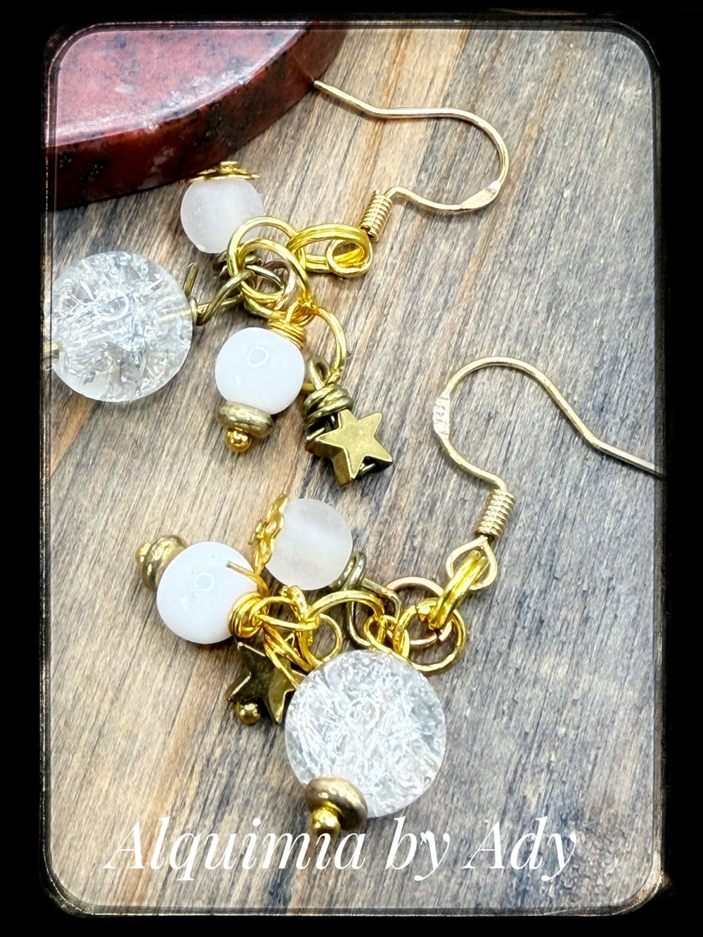 White milky jade and white quartz cluster dangle earrings